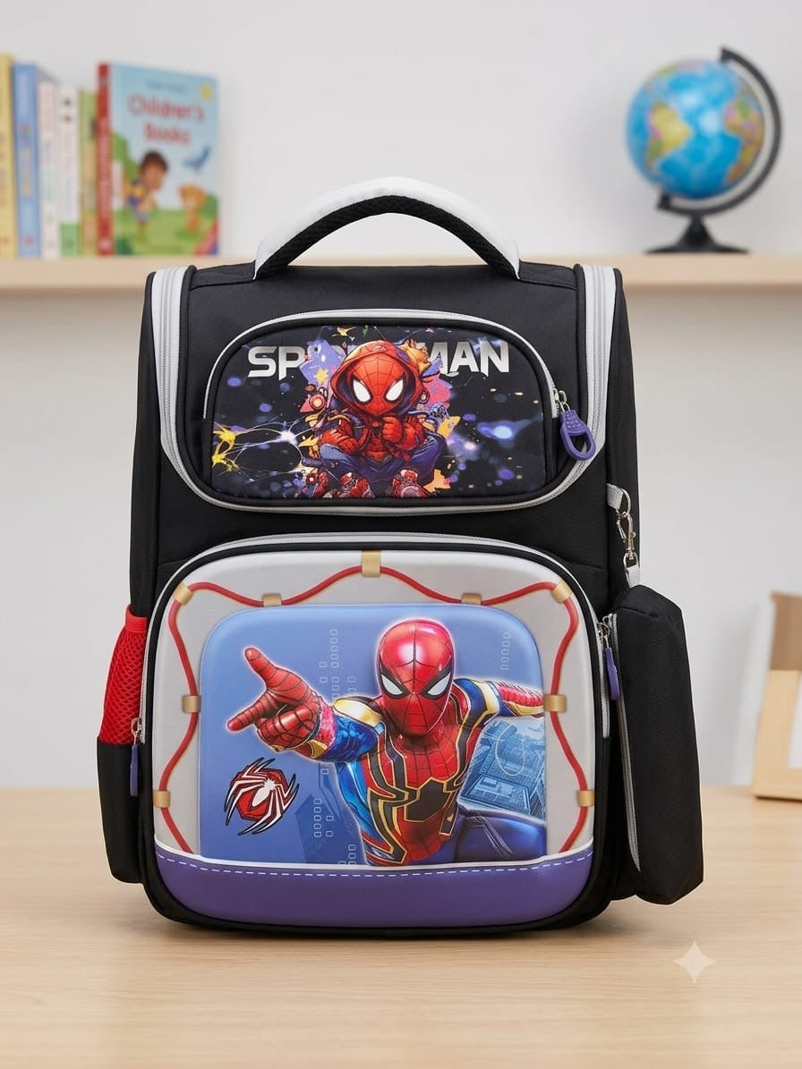 Spiderman kids school backpack black