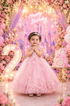 Customized Pink Princess first birthday portrait - personalized photoshoot design 1