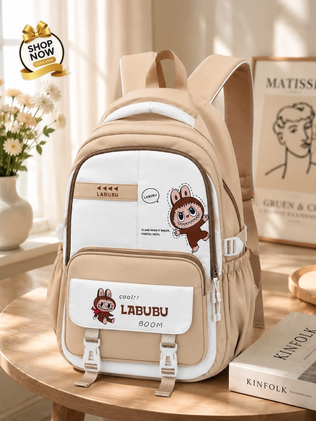 LABUBU School Backpack - Beige image 3