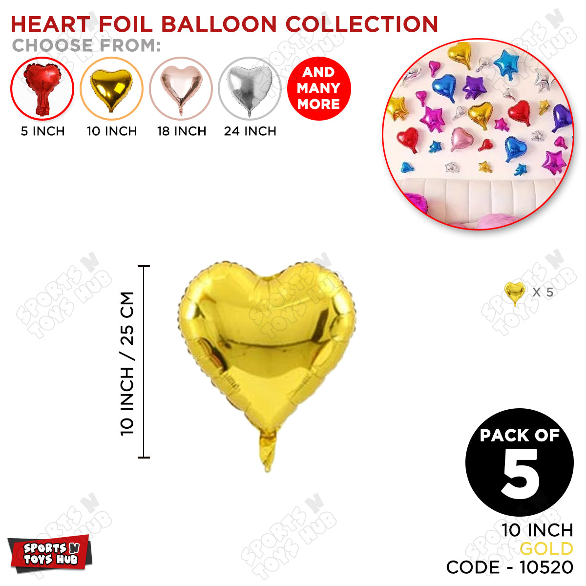 Heart Foil Balloons 10 Inch – Pack of 5
