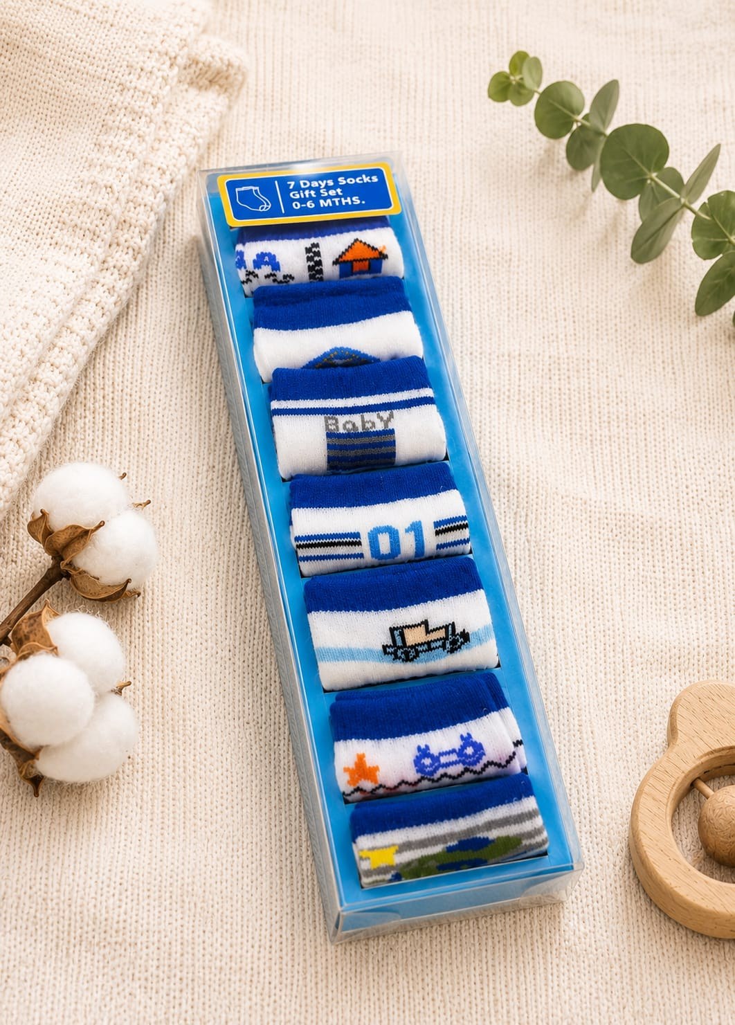 7 days baby socks gift set 0-6 months blue cotton newborn socks