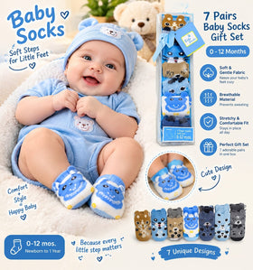 7 pairs baby socks gift box 0-12 months cute animal designs