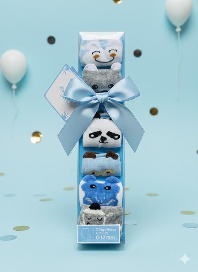 baby socks gift set with blue bow 0-12 months