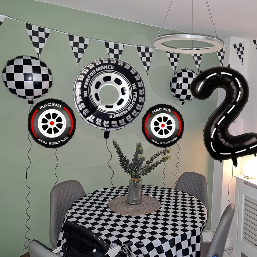Race Car Tyre Foil Balloon Set – 5 Pcs