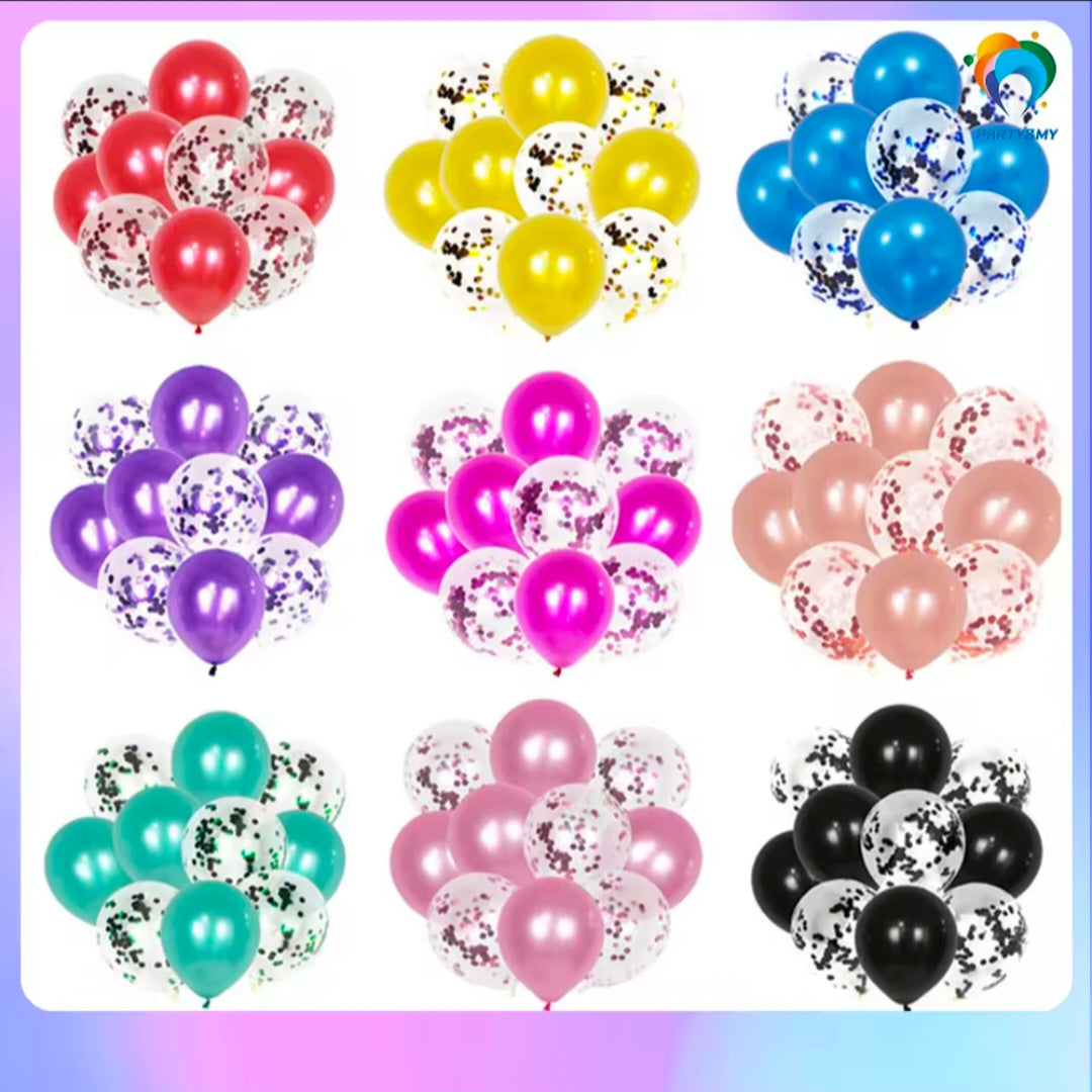 Confetti & Latex Balloon Set – 10 Pcs