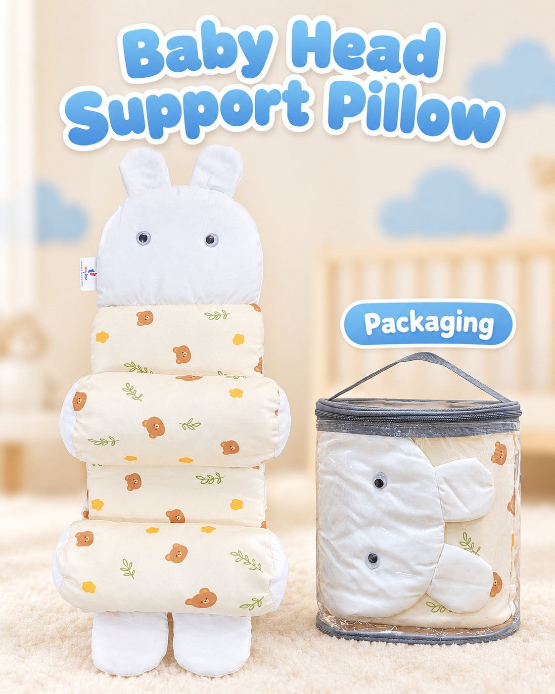 Baby head support pillow bear print