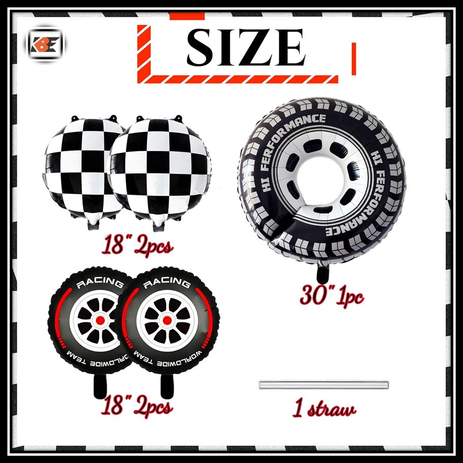 Race Car Tyre Foil Balloon Set – 5 Pcs