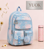 YUOK Star Print School Backpack - Light Blue