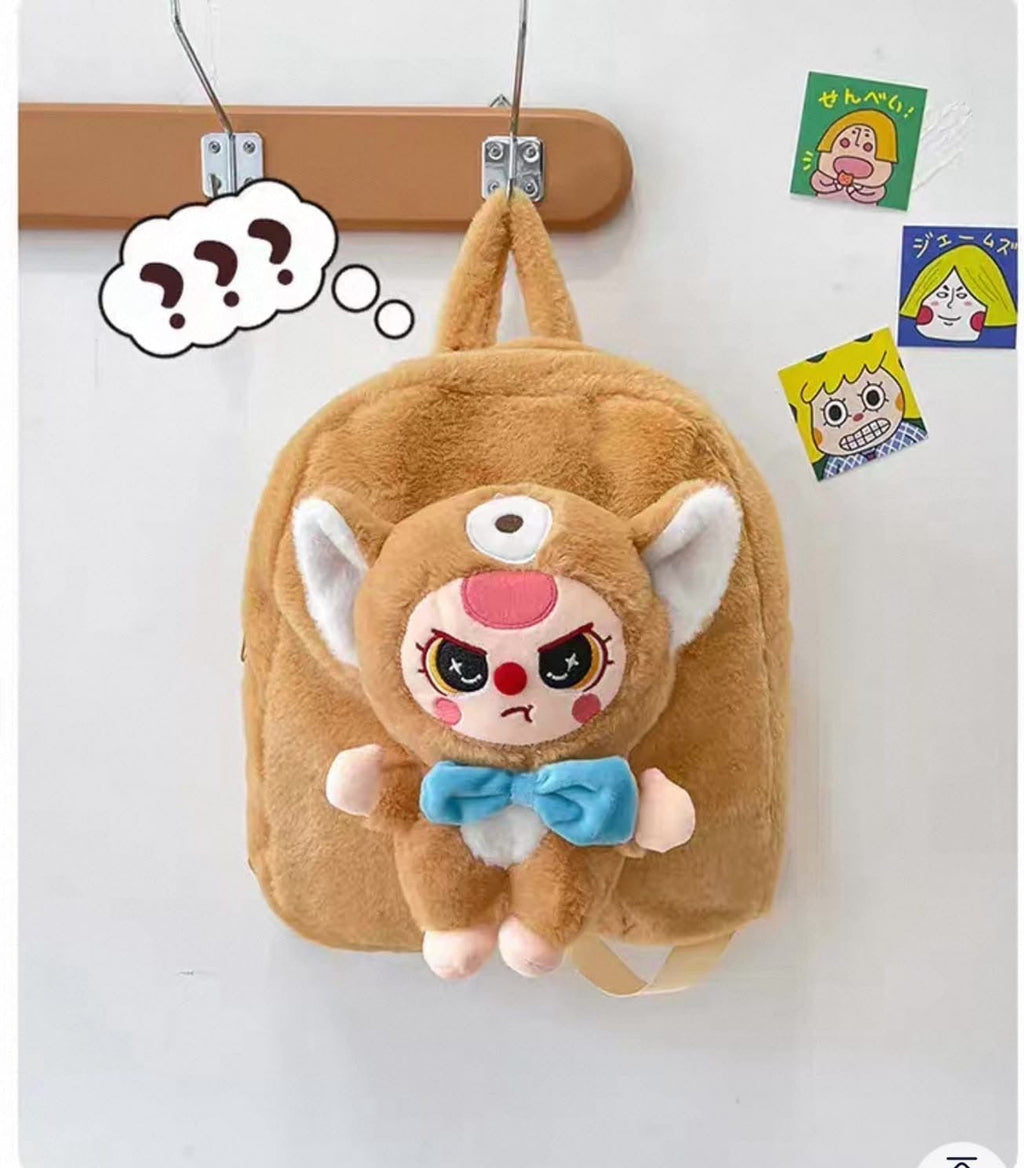 Brown plush monster kids backpack