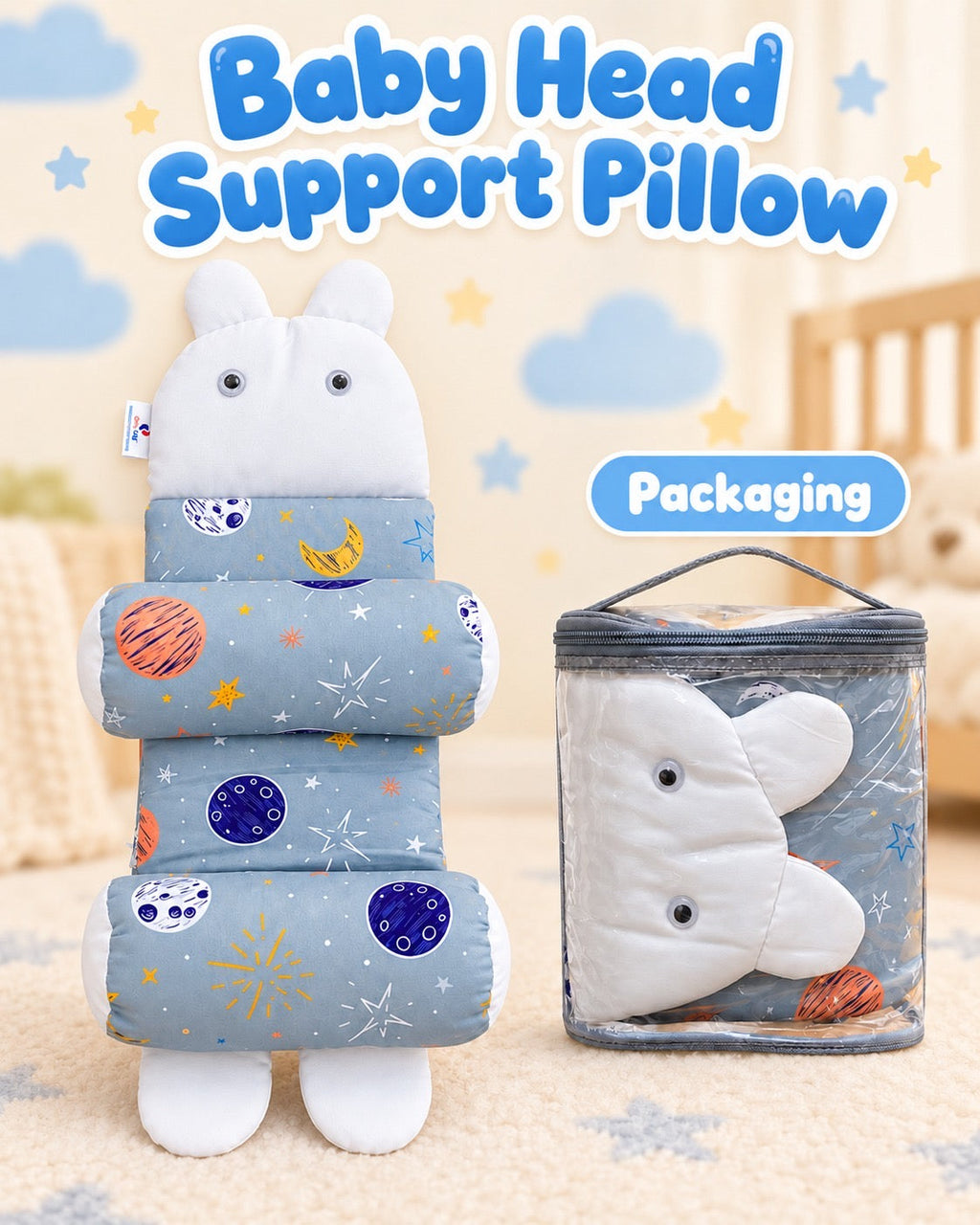Baby head support pillow space planets print