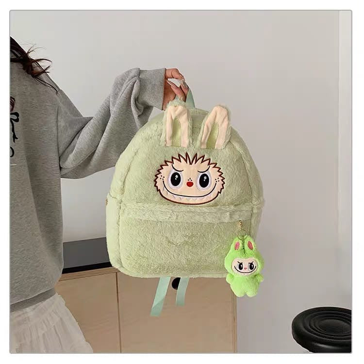 Labubu Plush Backpack - Fuzzy Bunny Backpack for Kids - Green