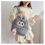 Labubu Plush Backpack - Fuzzy Bunny Backpack for Kids - Grey