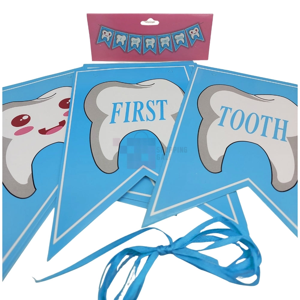 Got My First Tooth Banner – Blue
