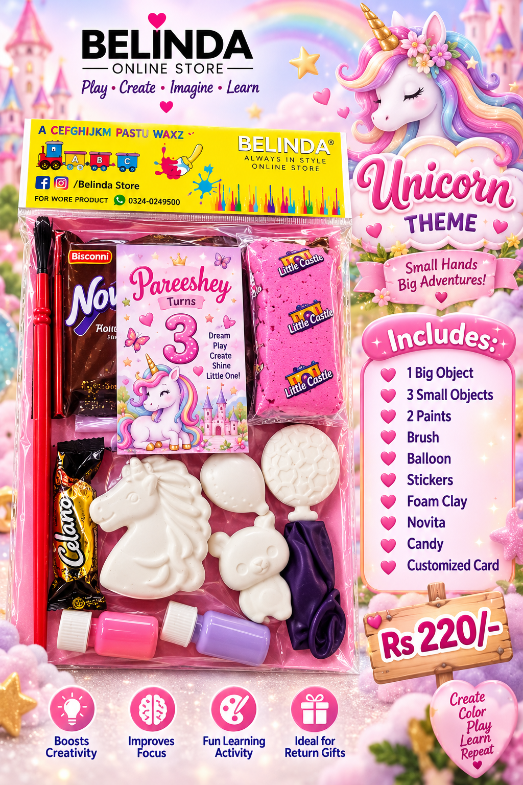 Unicorn theme goodie bag - birthday return gift pack with painting kit