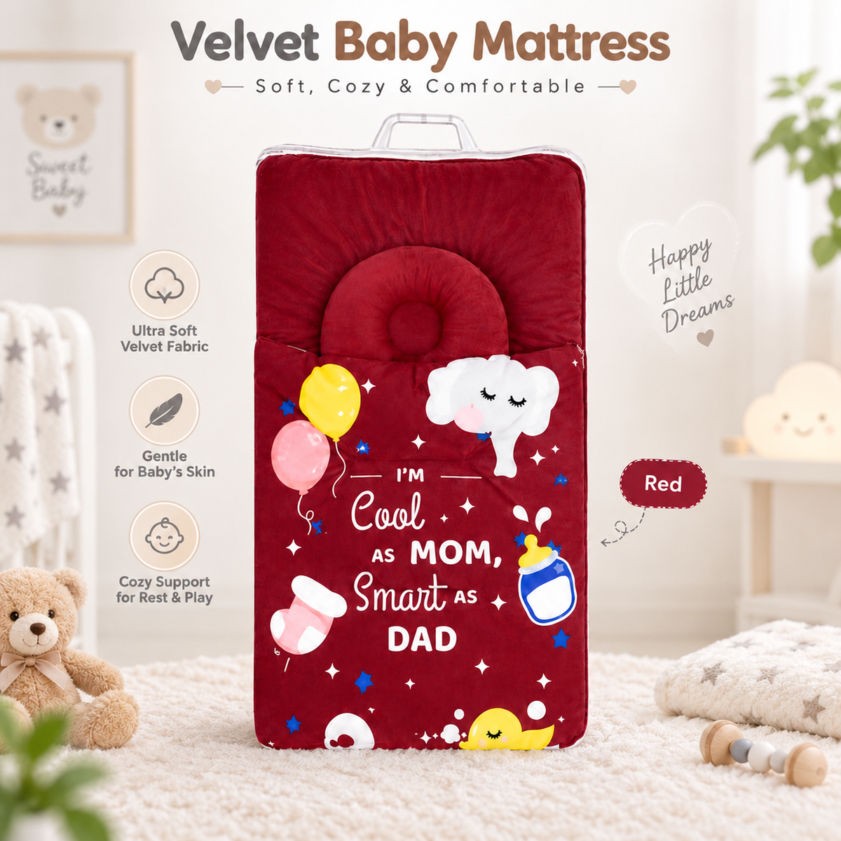 Velvet Baby Mattress - Soft Cozy Newborn Bed Mat (3 Colors)