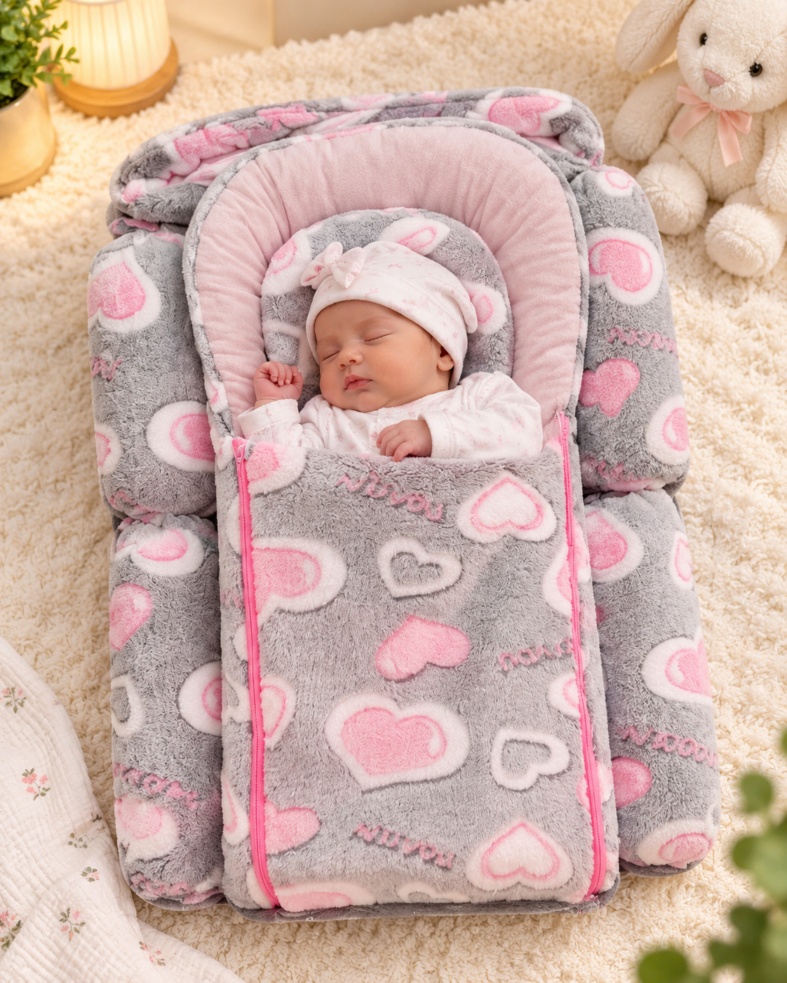 Baby Sleeping Bag with Heart Print - Cozy Newborn Sleep Nest (2 Colors)