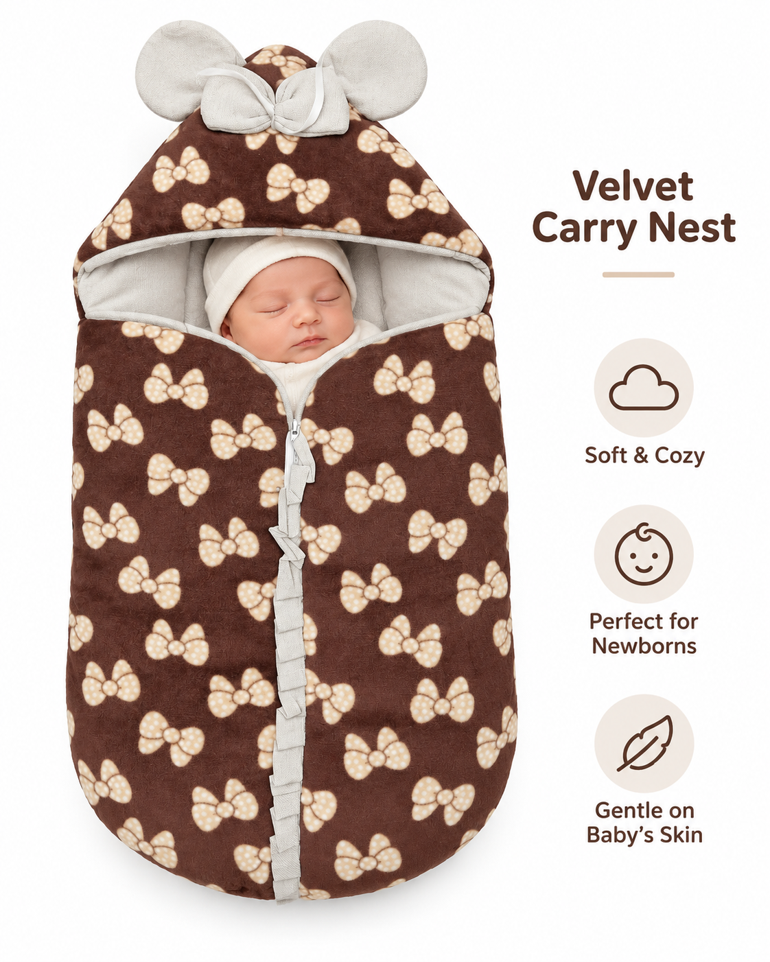 Velvet Baby Sleeping Carry Nest - Soft Newborn Carry Nest (6 Designs)