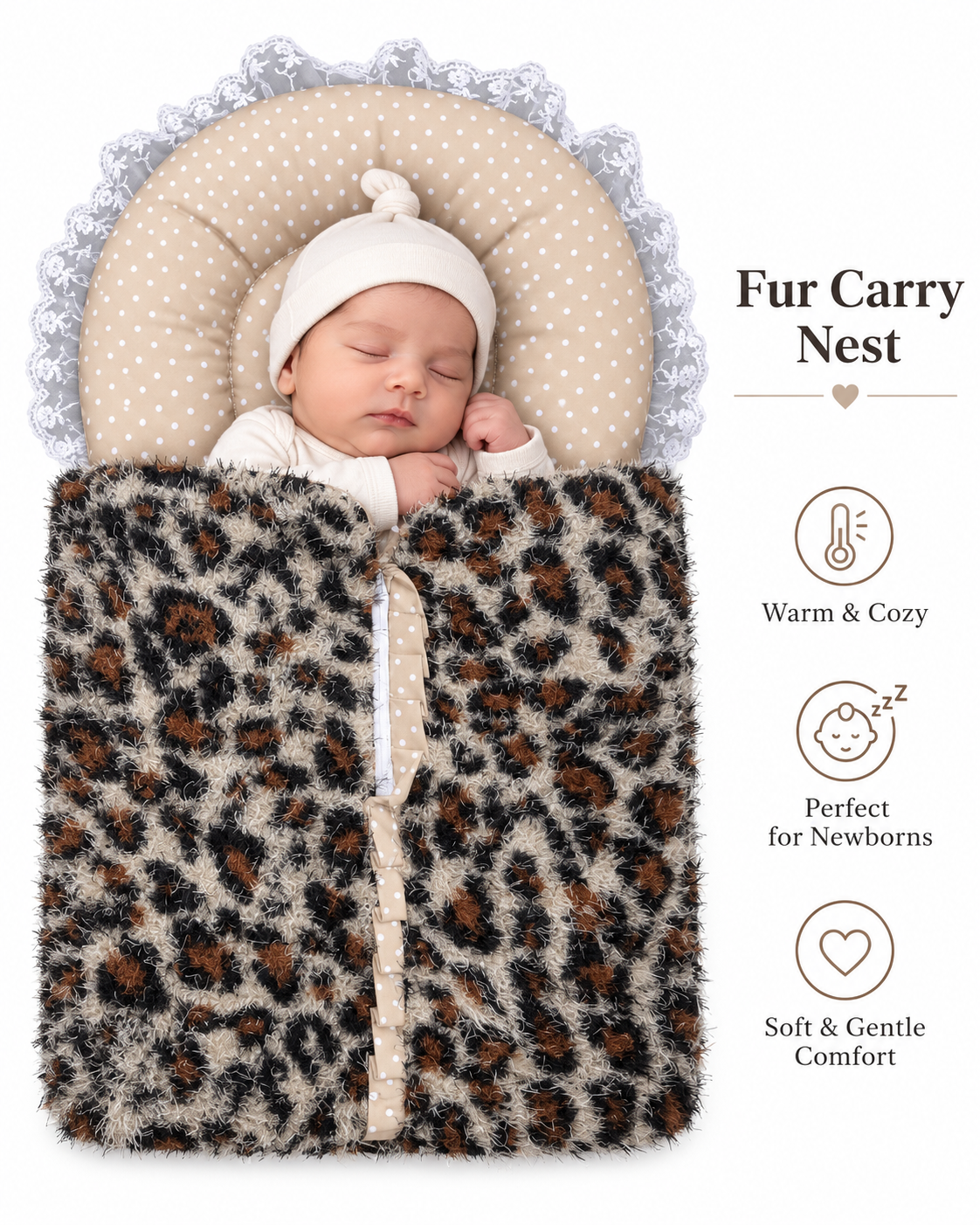 Fur Carry Nest Baby Sleeping Bag - Warm Leopard Print