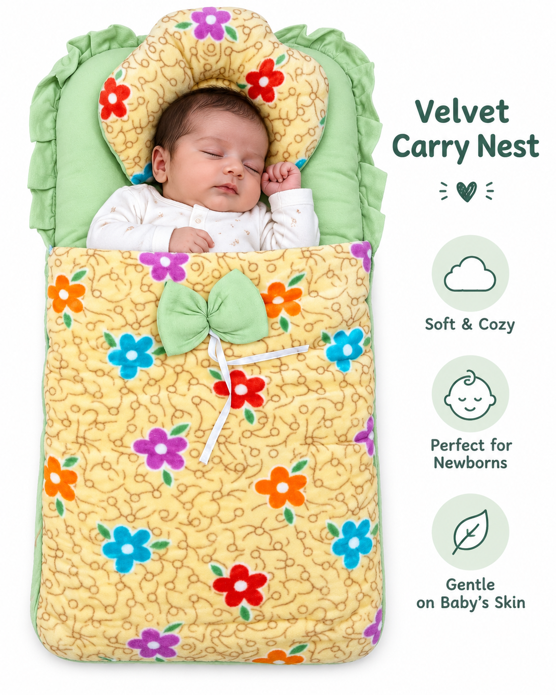 Velvet Baby Sleeping Carry Nest - Soft Newborn Carry Nest (6 Designs)