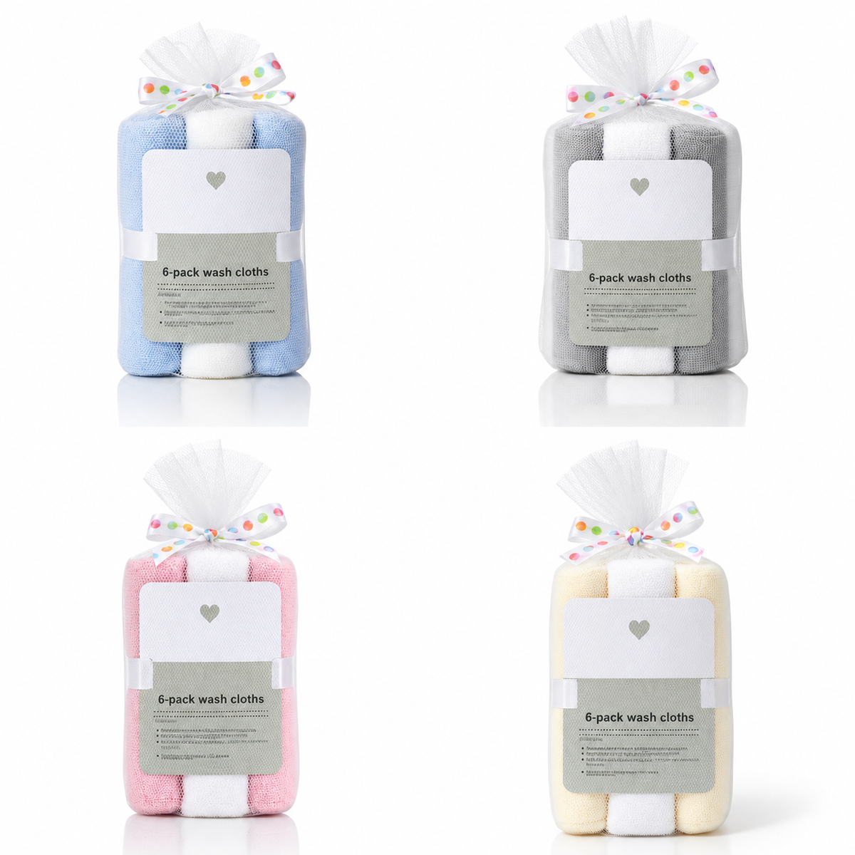 6 pack baby washcloths gift set in blue grey pink cream