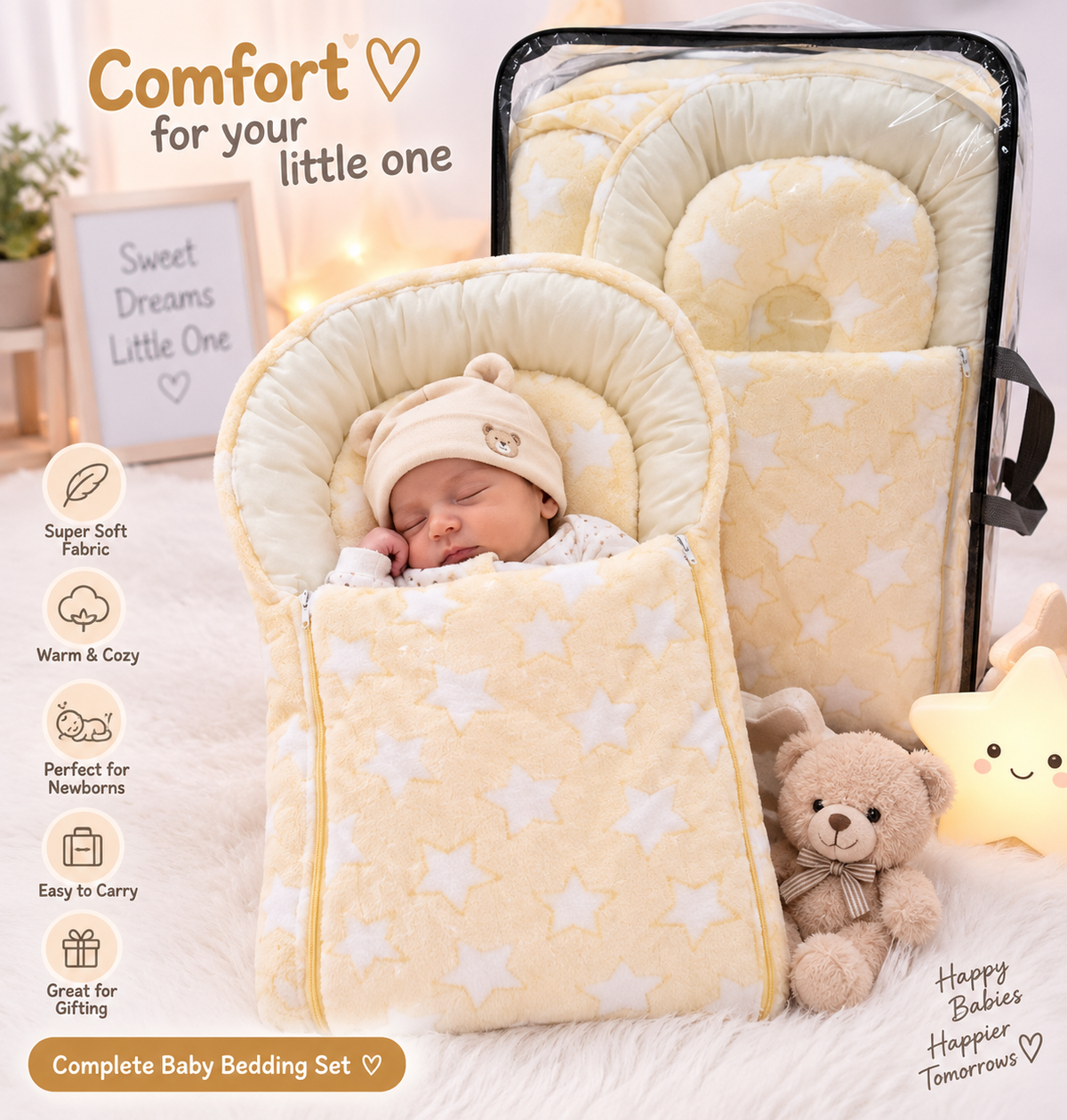 Baby Sleeping Bag with Star Print - Soft Newborn Sleep Nest (5 Colors)