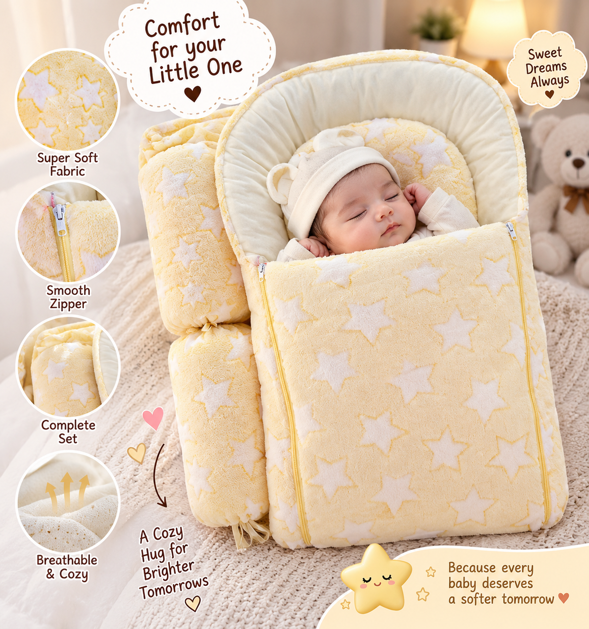 Baby Sleeping Bag with Star Print - Soft Newborn Sleep Nest (5 Colors)