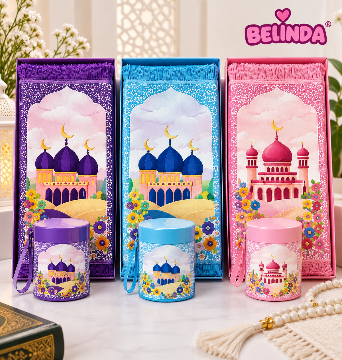 Kids prayer mat set janamaz mosque design