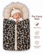 Fur Carry Nest Baby Sleeping Bag - Warm Leopard Print