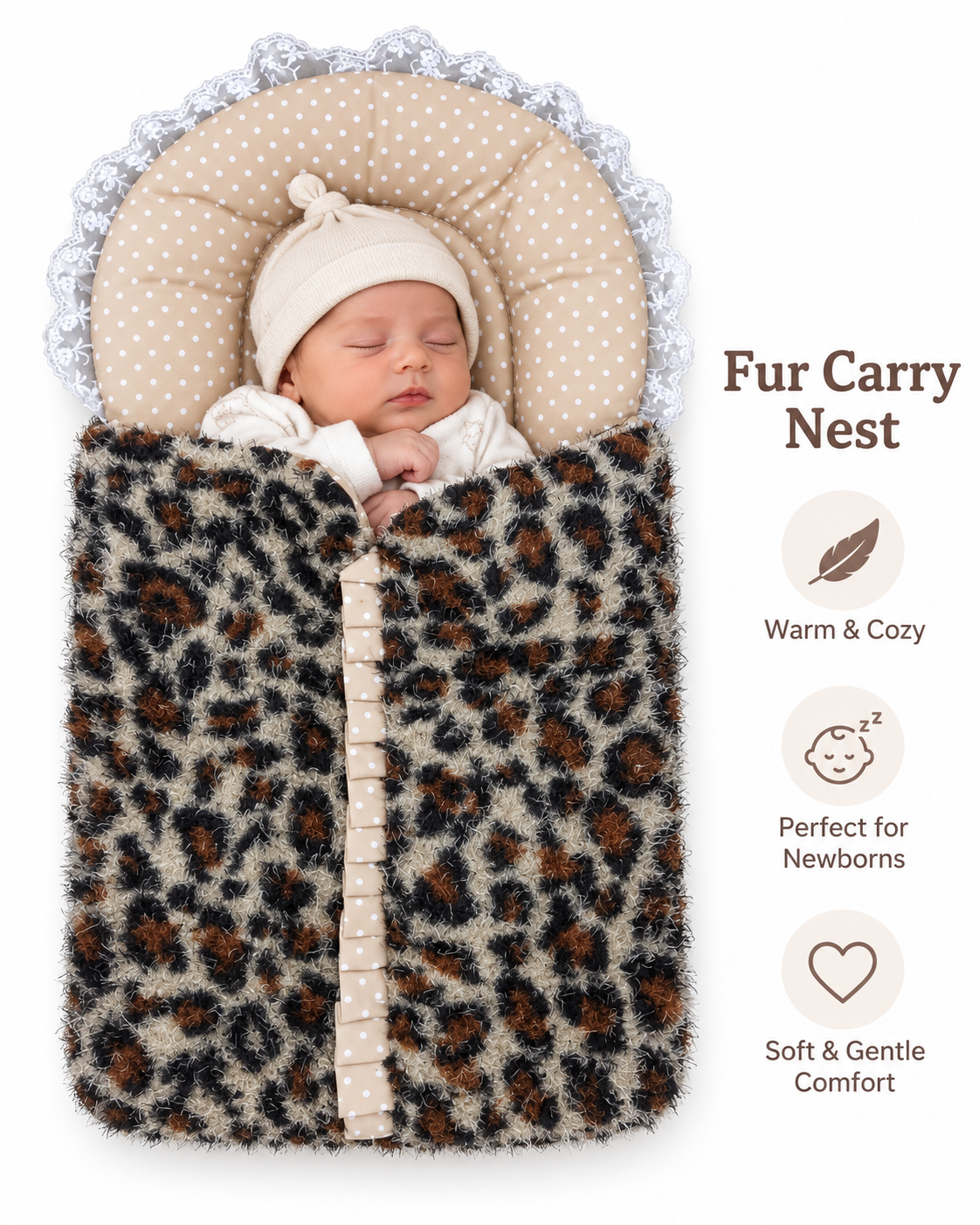 Fur Carry Nest Baby Sleeping Bag - Warm Leopard Print