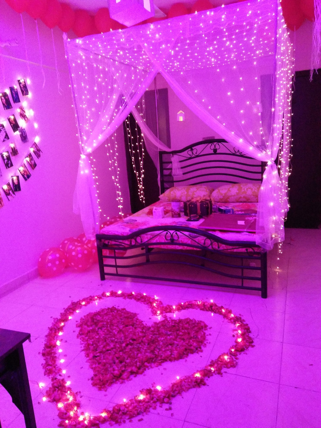 White Net Real Flowers Wedding Room Decor – Fairy Lights - view 2