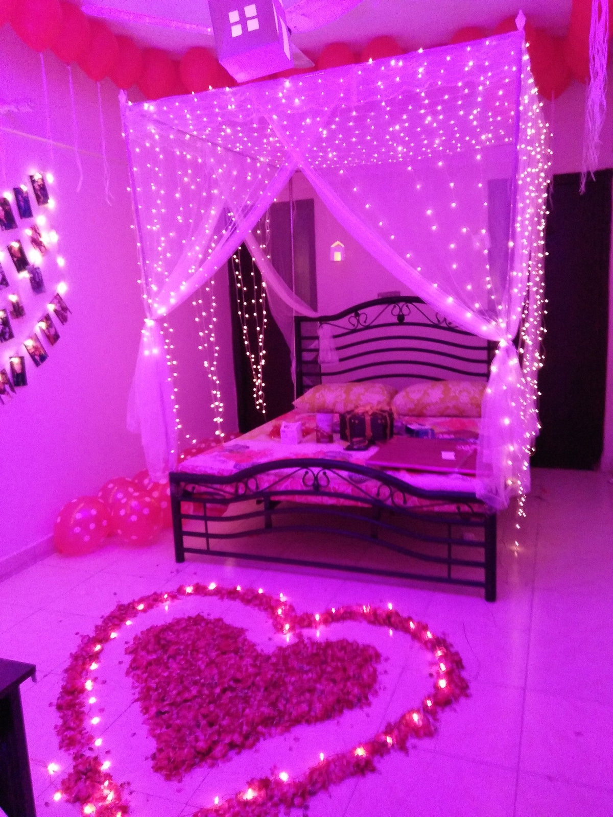 White Net Real Flowers Wedding Room Decor – Fairy Lights - view 3