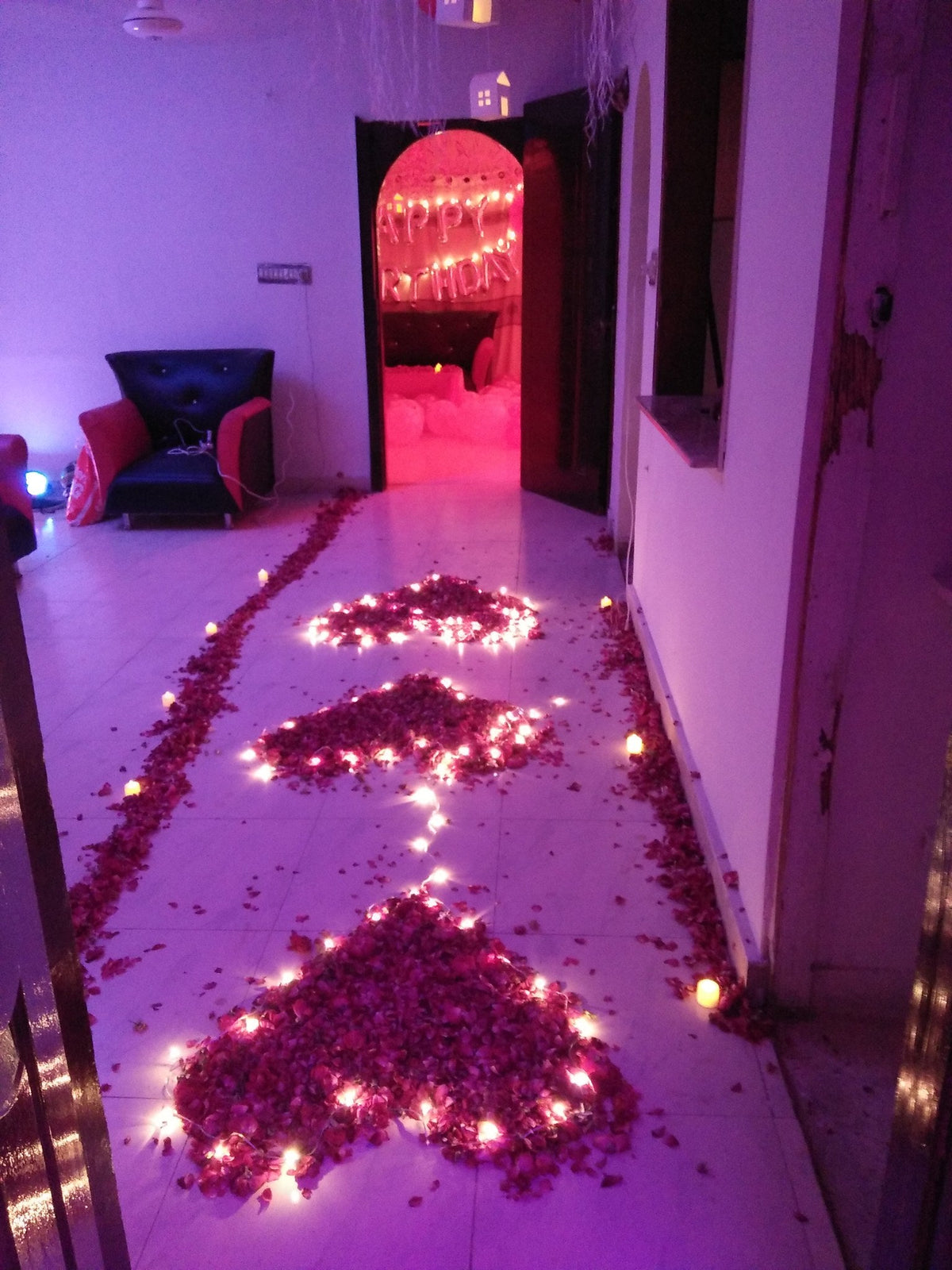 White Net Real Flowers Wedding Room Decor – Fairy Lights - view 6