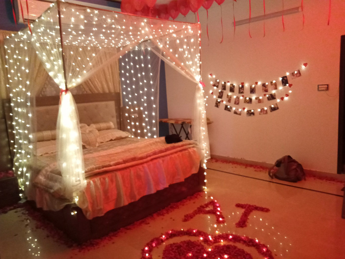 Photo Wall Wedding Room Decoration – Heart Balloons & Rose Petals - view 2
