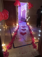 Real Flower Hangings Wedding Room Setup – Net & Fairy Lights - view 1