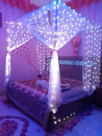 Real Flower Hangings Wedding Room Setup – Net & Fairy Lights - view 5