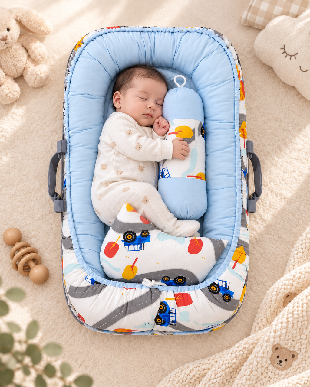 Baby Cozy Sleeping Nest - Soft Newborn Lounger (Blue)