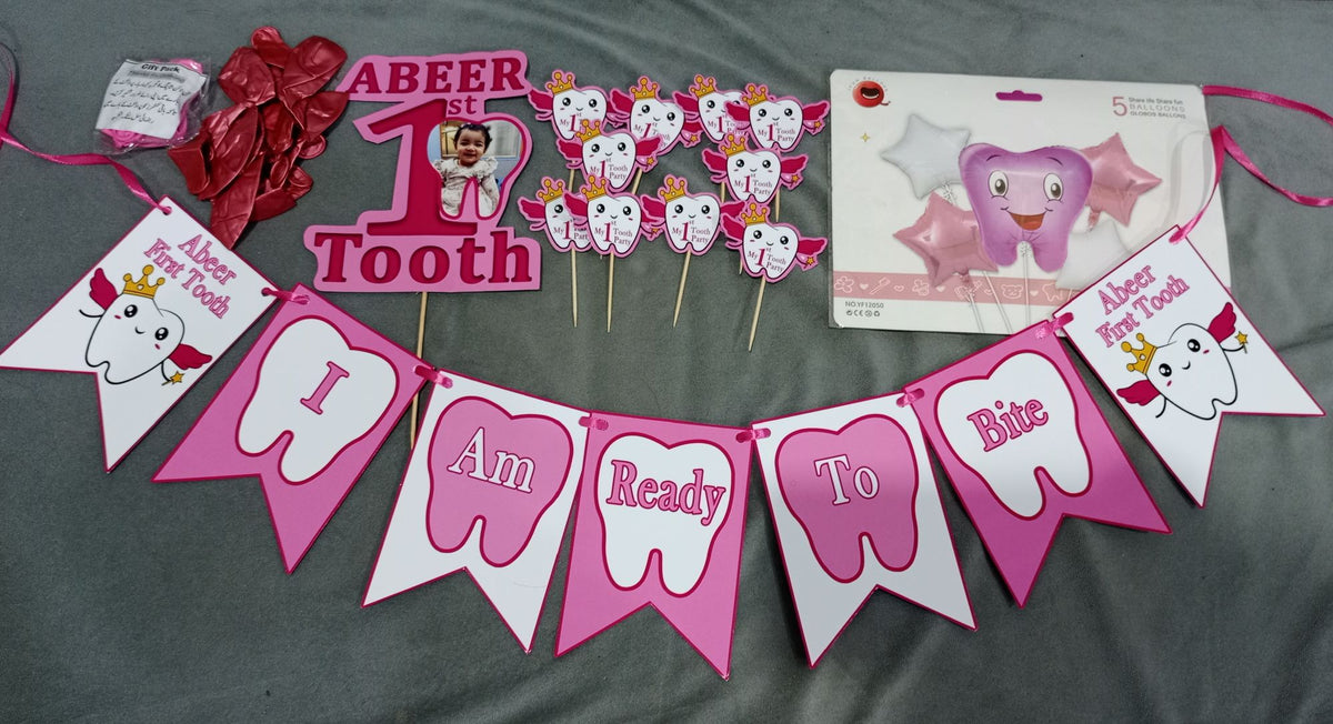 First Tooth Party Set with Photo Cake Topper