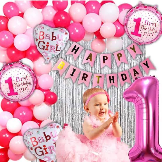 Baby Girl 1st Birthday Decoration Set – Pink