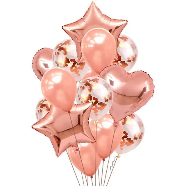 Confetti, Heart & Star Balloon Set – 14 Pcs (Colours)