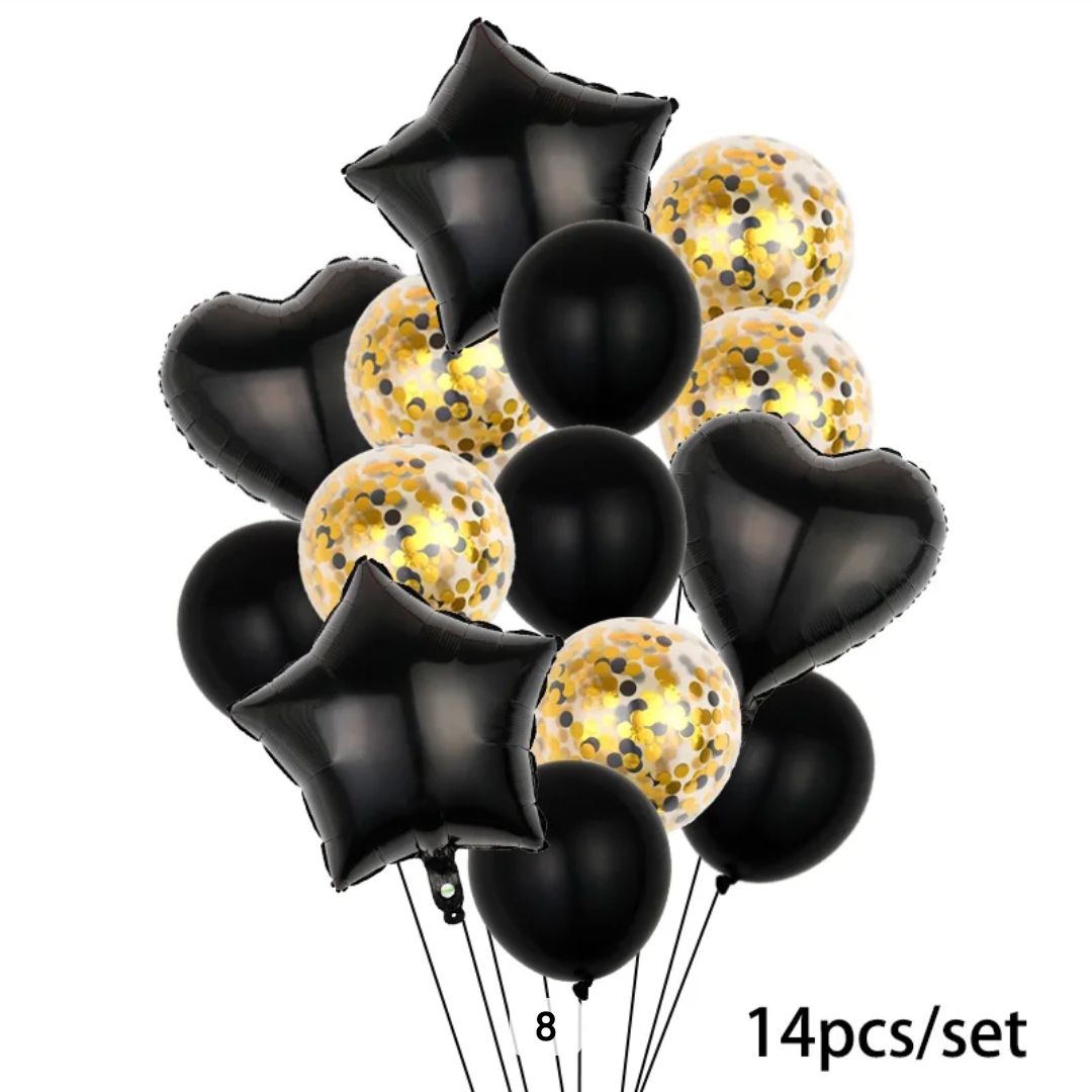 Confetti, Heart & Star Balloon Set – 14 Pcs (Colours)