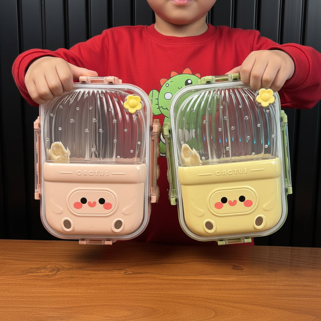3 Compartment Cactus Shape Lunch Box For Kids