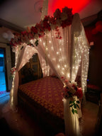 Elegant Red & White Floral Wedding Room Setup - view 5