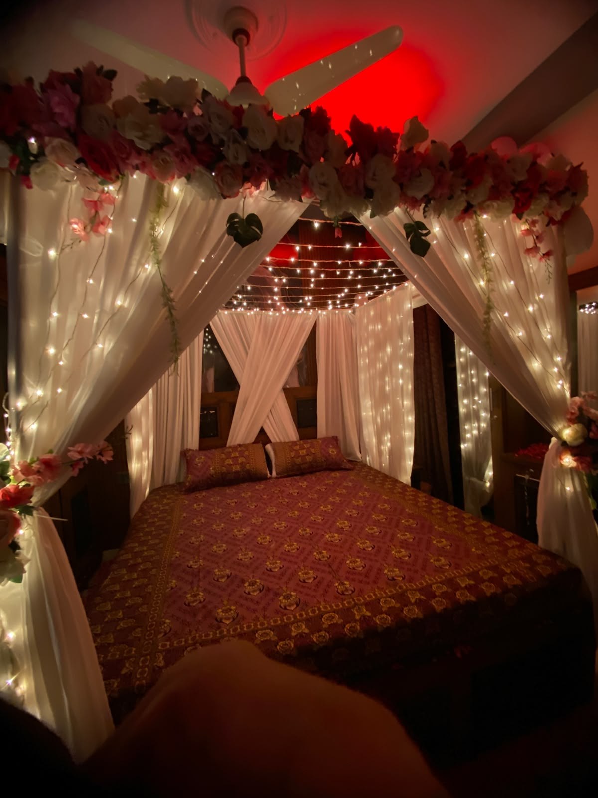 Elegant Red & White Floral Wedding Room Setup - view 6