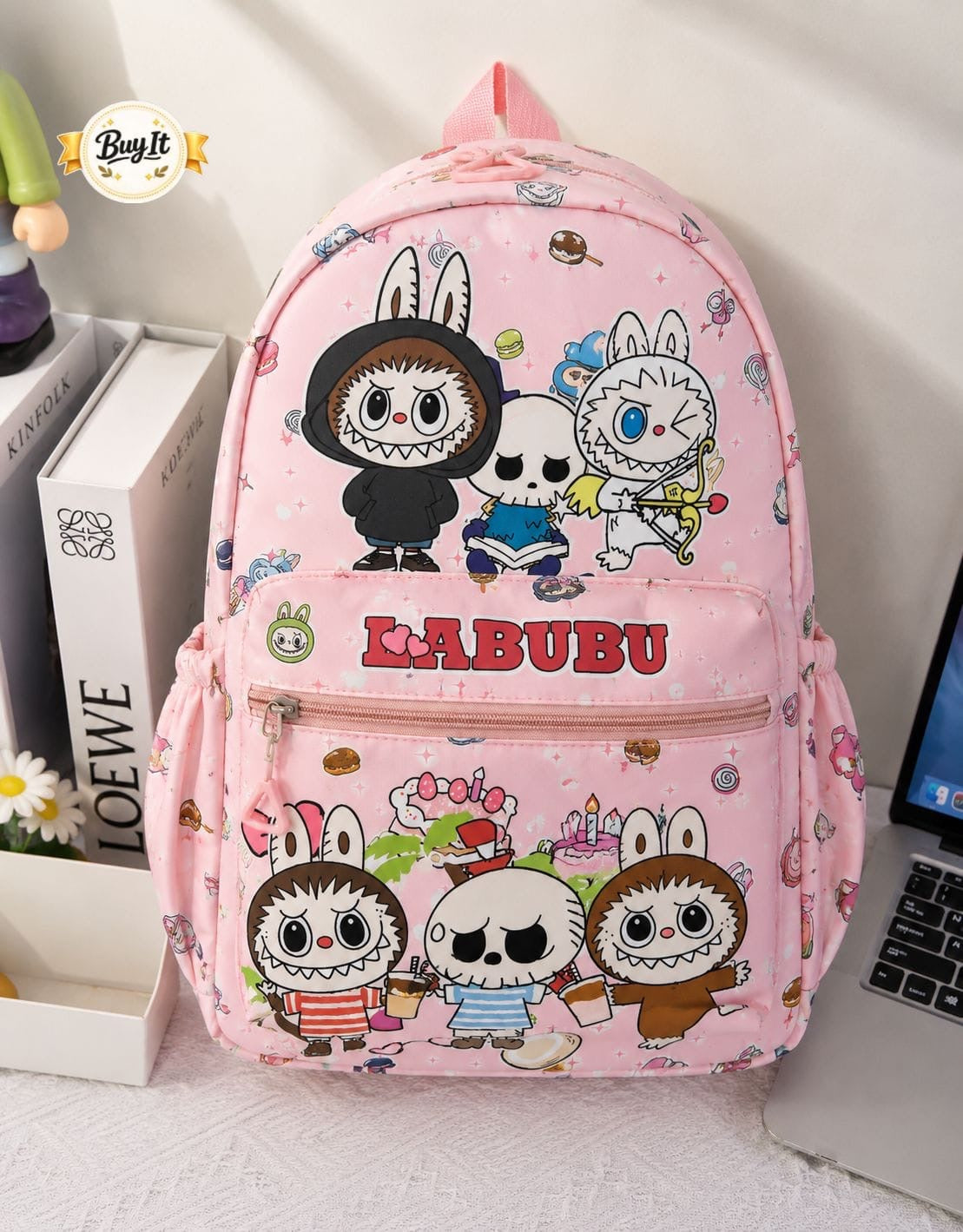 Labubu kids backpack pink print design - Belinda Store