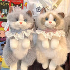 Cute Cat Plush Shoulder Bag for Girls - White
