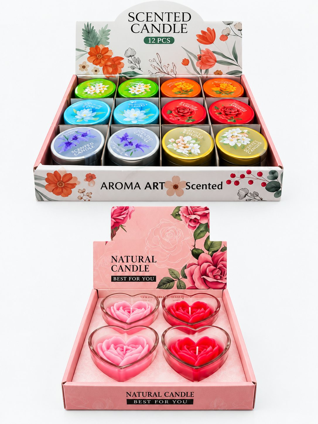Aroma Art Scented Candle Box (12 Pcs) & Heart Natural Candles