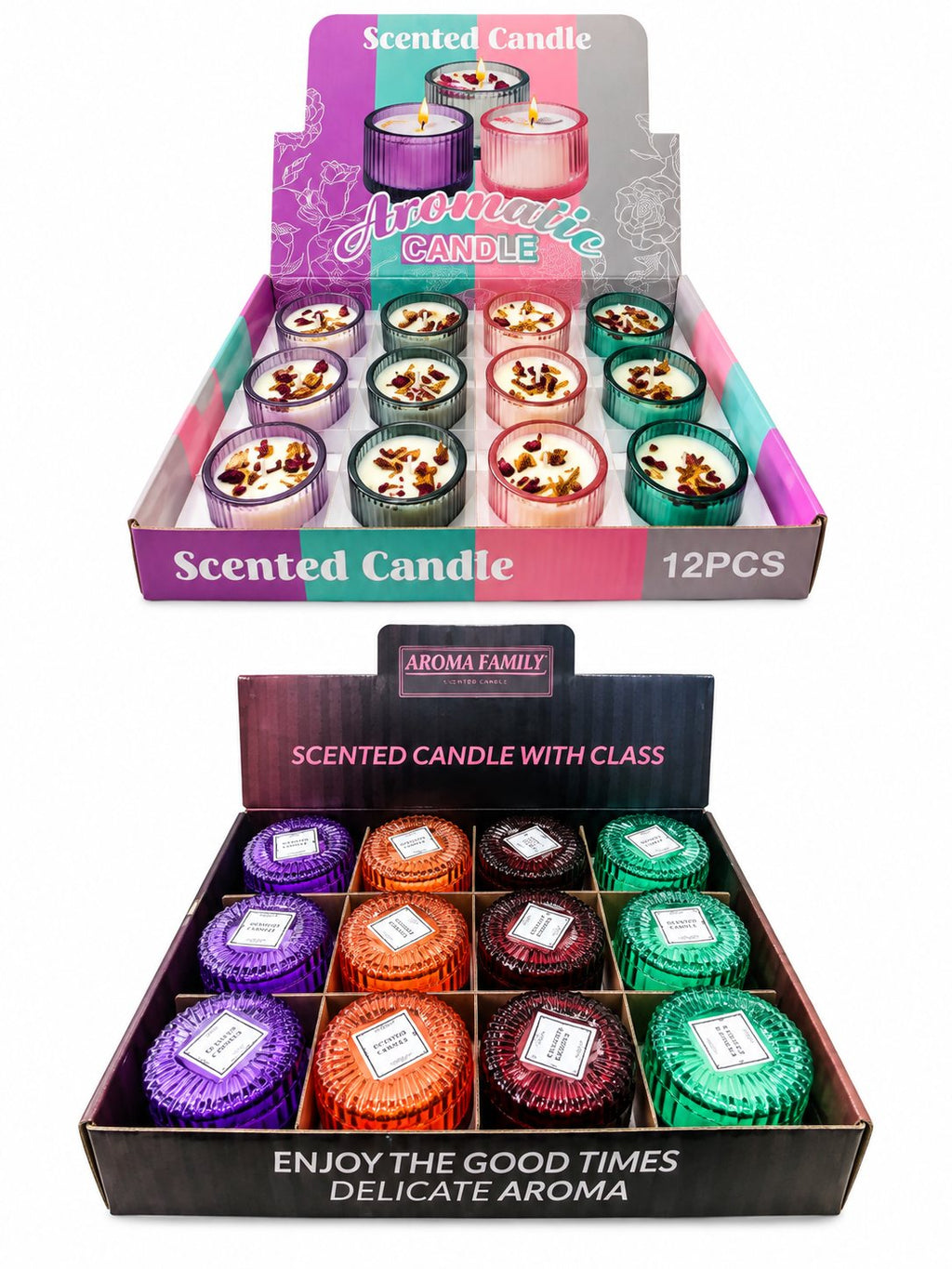 Aromatic Glass Scented Candles (12 Pcs)