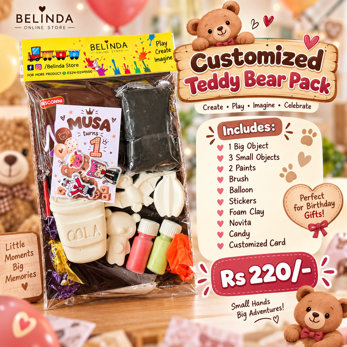 Customized Birthday Pack – Teddy Bear Theme | Personalized K