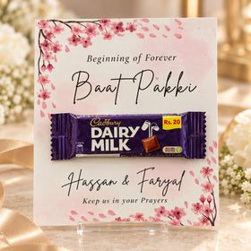 Baat Pakki thank you card with Dairy Milk chocolate and couple names