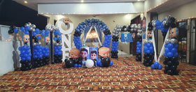 Baby Boss Theme 1st Birthday Decoration – Blue & Black Balloon Arches, ONE Letters & Character Cutouts